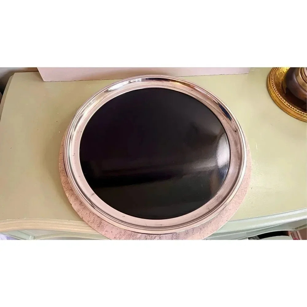 Black And Silver-Plated Vintage Tableware Round Metal Serving Tray